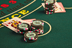 Cards and chips at casino table
